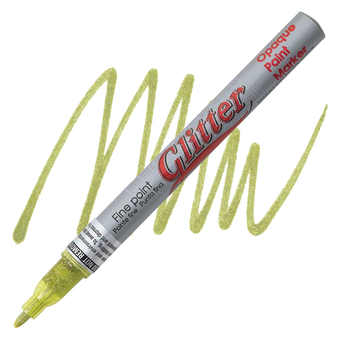 Open in modal - Decocolor Glitter Marker - Glitter Yellow, Fine Point marker and swatch