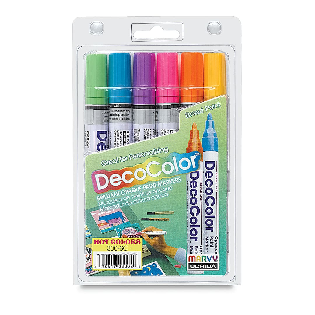 Open in modal - Decocolor Paint Marker - Hot Colors, Set of 6, Broad Tip (front of package)