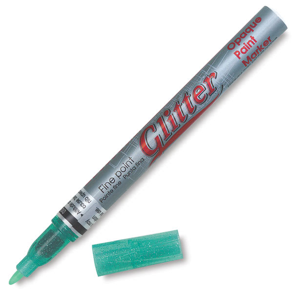 Open in modal - Decocolor Glitter Markers - Green Marker uncapped at angle
