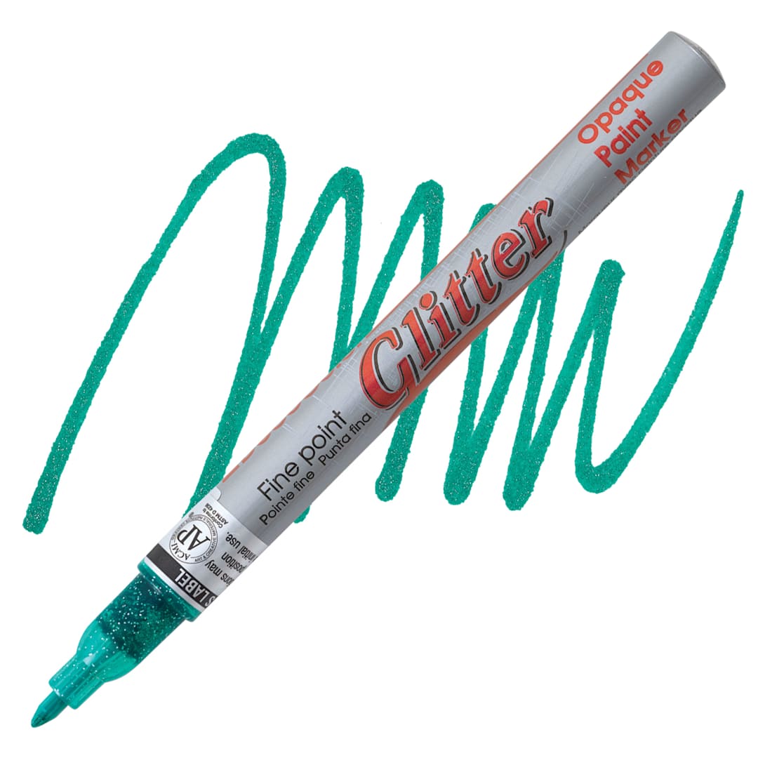 Open in modal - Decocolor Glitter Marker - Glitter Green, Fine Point marker and swatch