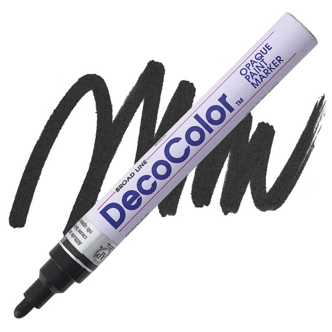 Open in modal - Decocolor Paint Marker - Black, Broad Tip marker and swatch