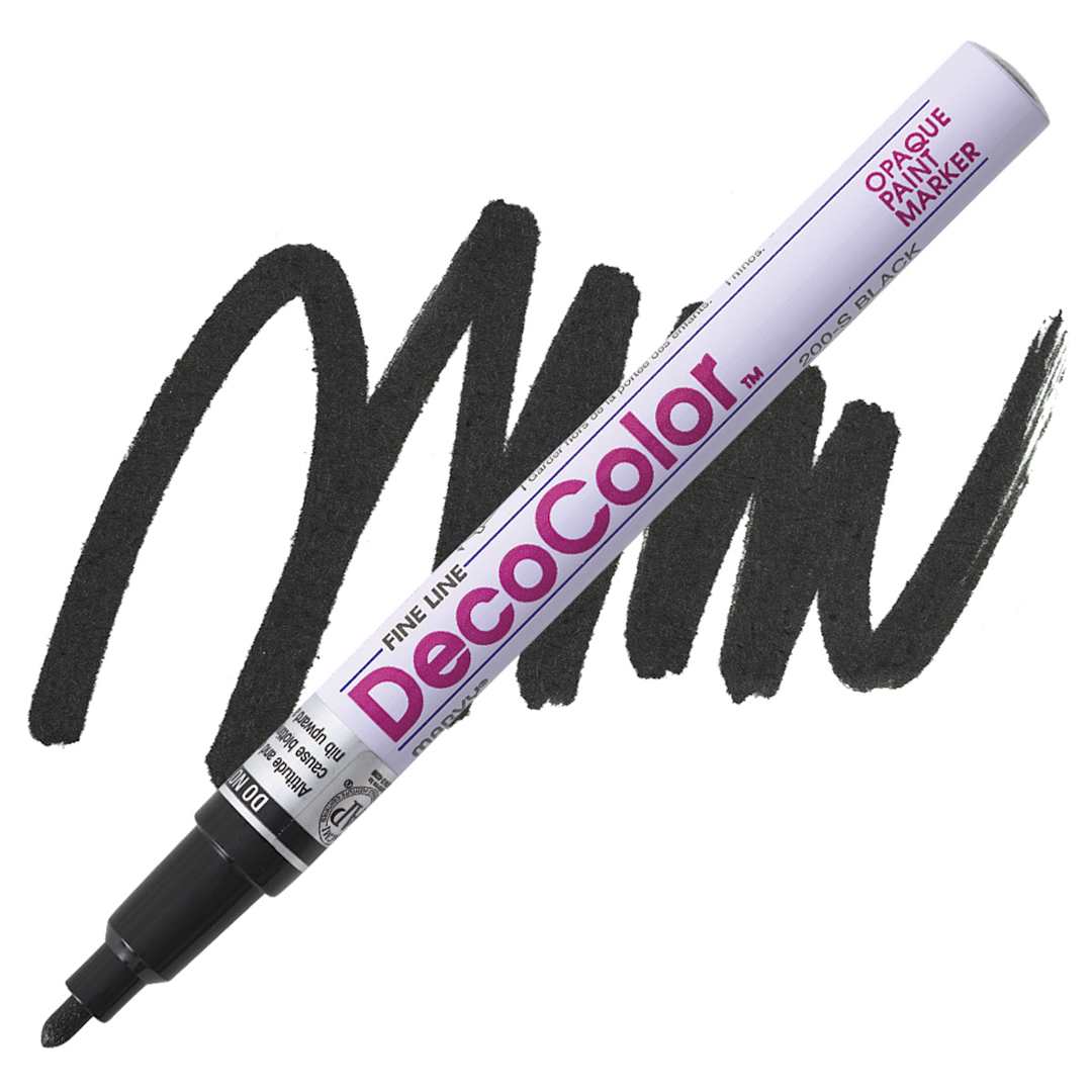 Open in modal - Decocolor Paint Marker - Black, Fine Tip marker and swatch