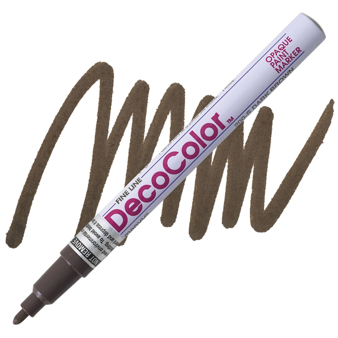 Open in modal - Decocolor Paint Marker - Dark Brown, Fine Tip marker and swatch