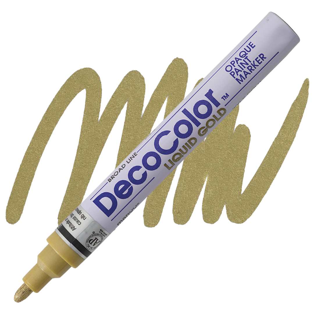 Open in modal - Decocolor Paint Marker - Gold, Broad Tip marker and swatch