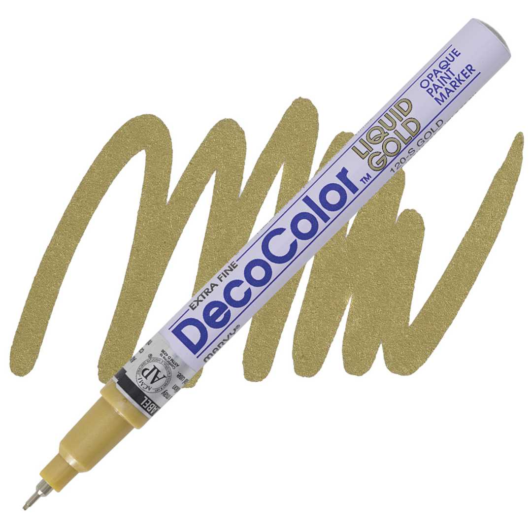 Open in modal - Decocolor Paint Marker - Gold, Extra Fine Tip marker and swatch