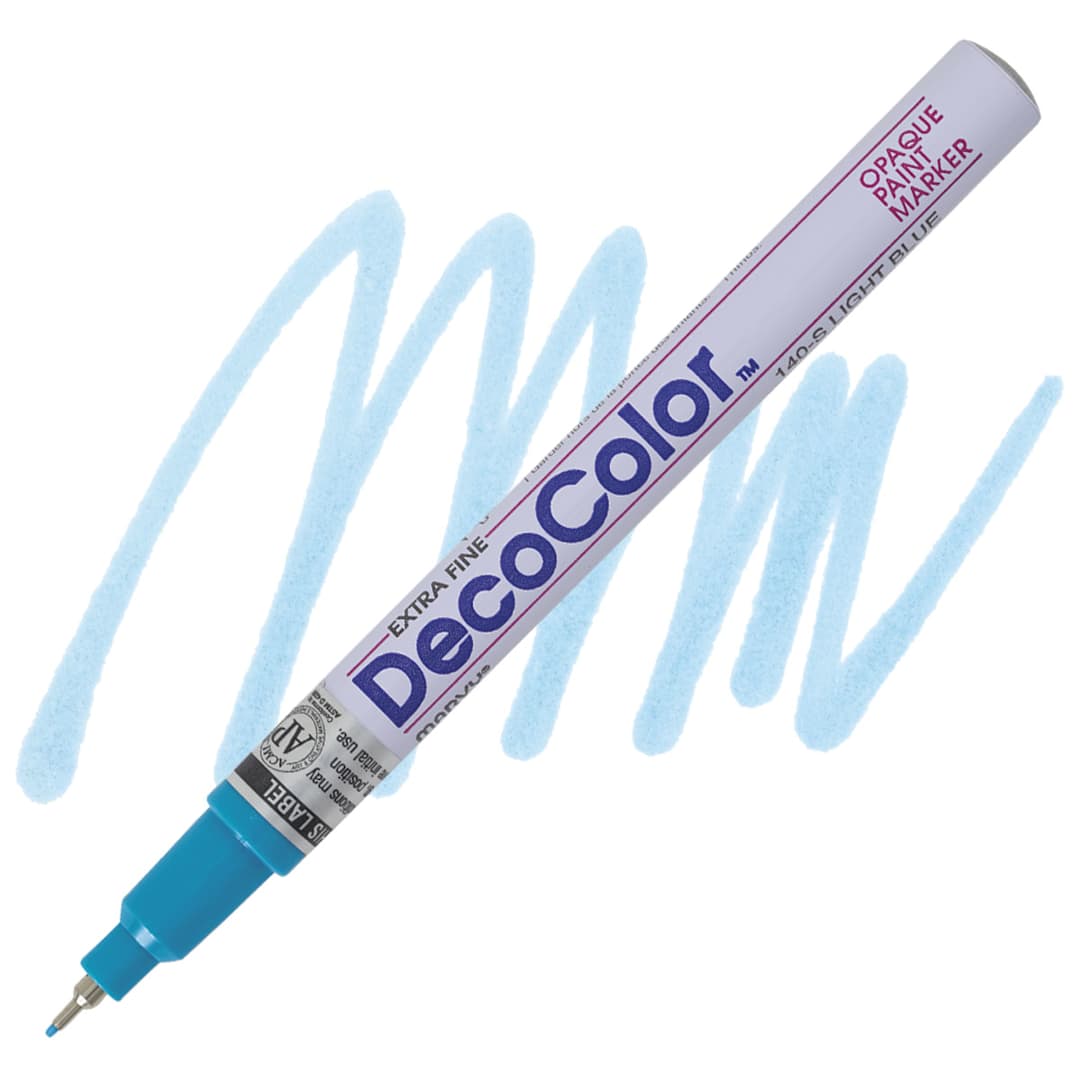 Open in modal - Decocolor Paint Marker - Light Blue, Extra Fine Tip marker and swatch