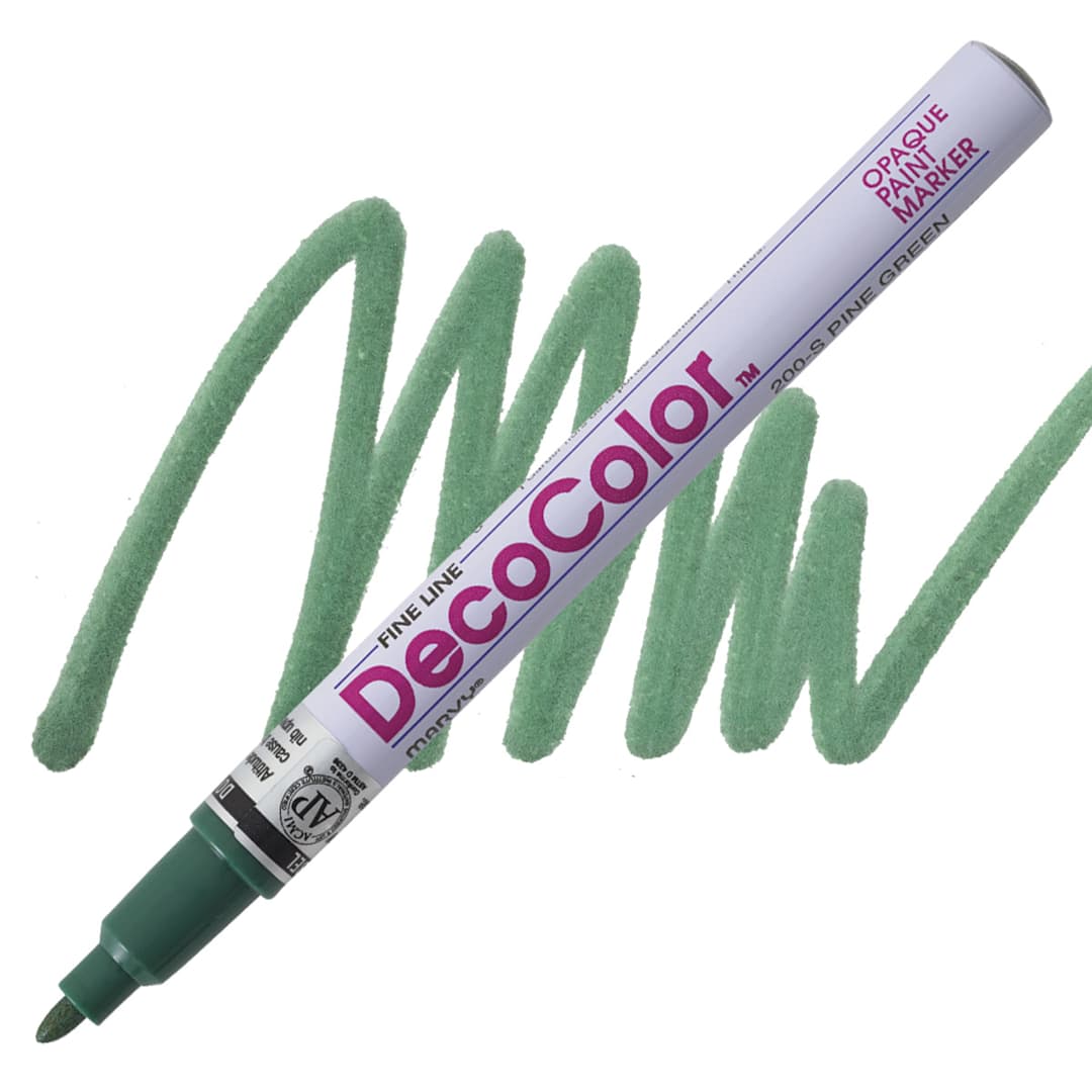 Open in modal - Decocolor Paint Marker - Pine Green, Fine Tip marker and swatch