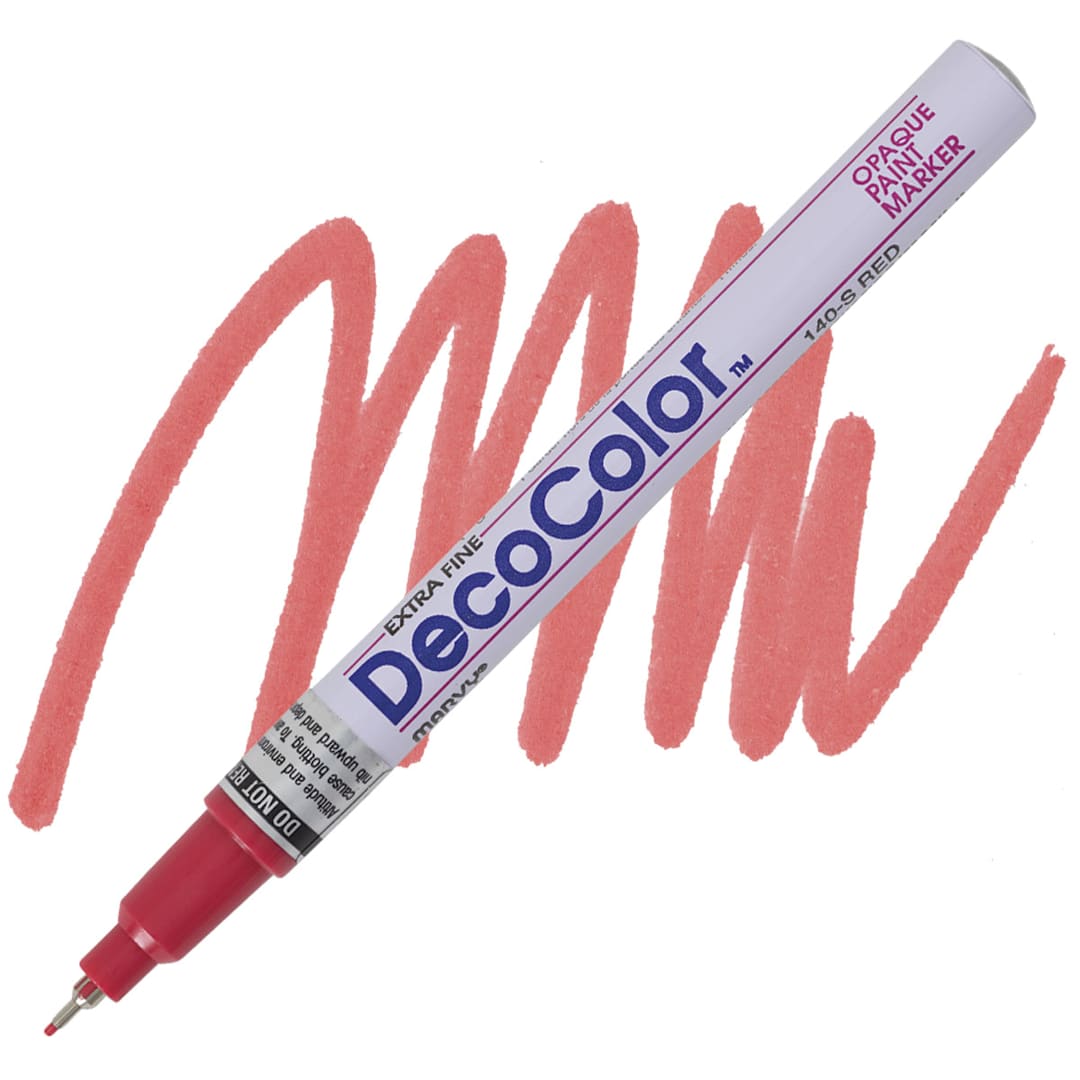 Open in modal - Decocolor Paint Marker - Red, Extra Fine Tip marker and swatch