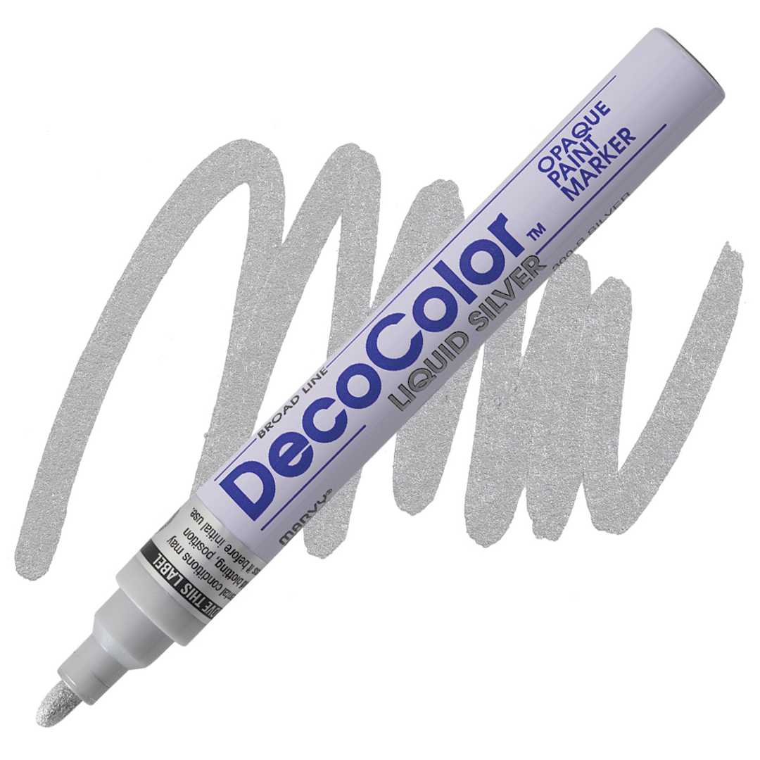 Open in modal - Decocolor Paint Marker - Silver, Broad Tip marker and swatch