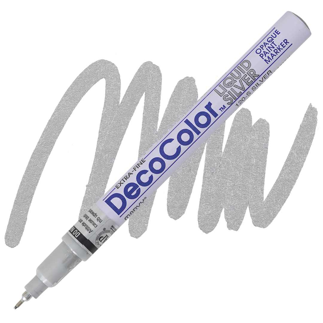 Open in modal - Decocolor Paint Marker - Silver, Extra Fine Tip marker and swatch