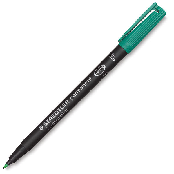 Open in modal - Staedtler Lumocolor Permanent Markers - Angled view of Green Uncapped Marker