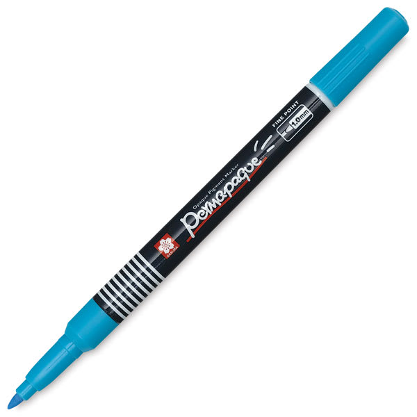Open in modal - Sakura Permapaque Opaque Paint Marker - Sky Blue Fine point Marker shown uncapped