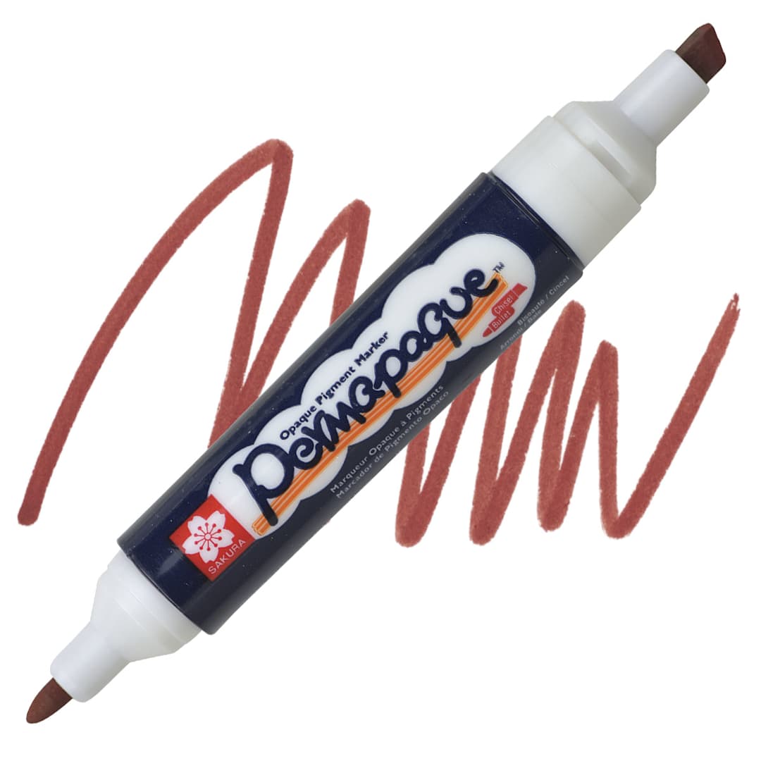 Open in modal - Sakura Permapaque Opaque Paint Marker - Brown, Dual Point marker and swatch