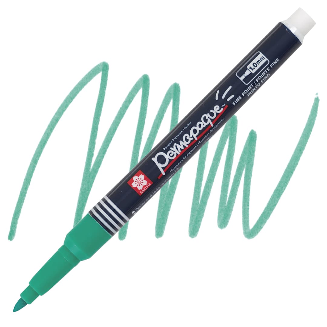 Open in modal - Sakura Permapaque Opaque Paint Marker - Green, Fine Point marker and swatch