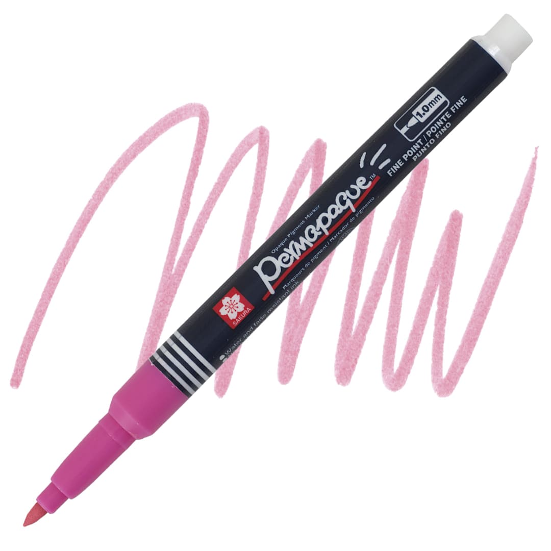 Open in modal - Sakura Permapaque Opaque Paint Marker - Pink, Fine Point marker and swatch