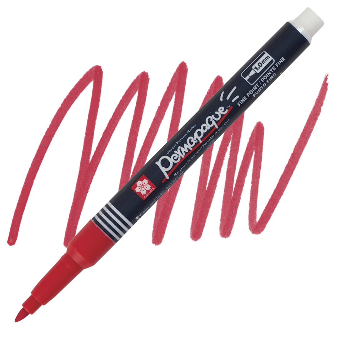 Open in modal - Sakura Permapaque Opaque Paint Marker - Red, Fine Point marker and swatch