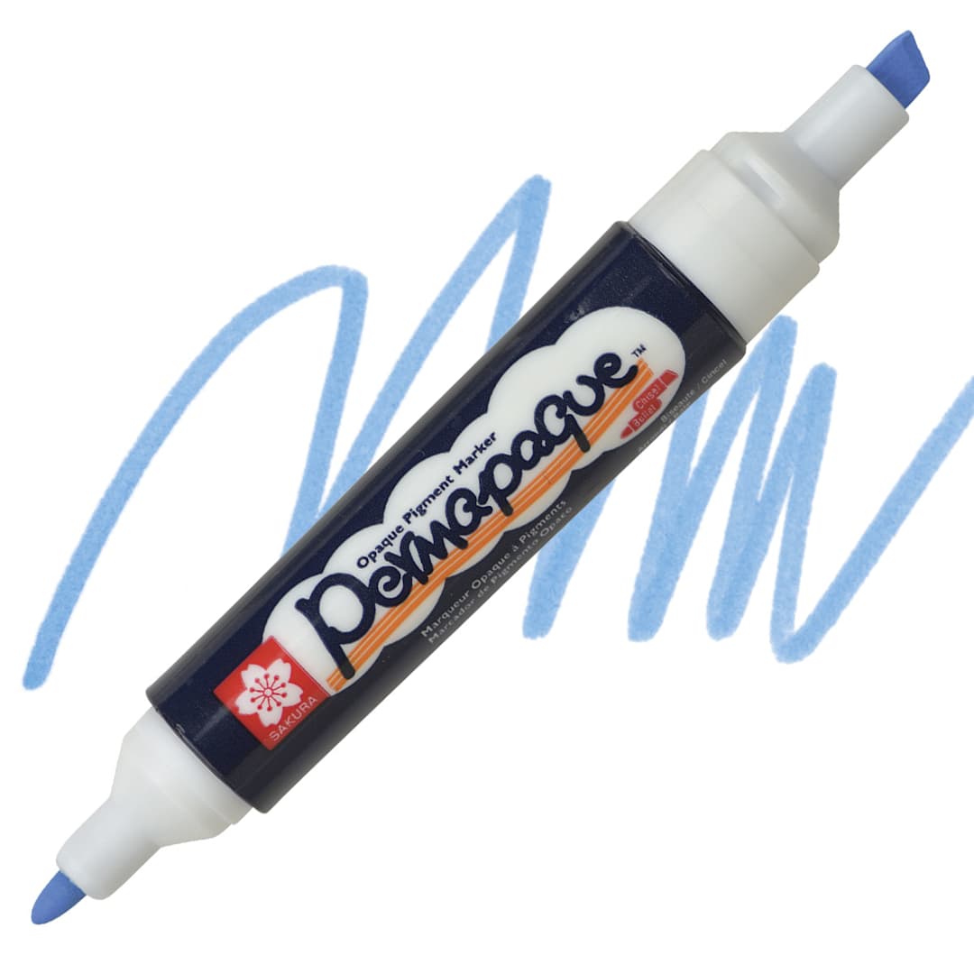 Open in modal - Sakura Permapaque Opaque Paint Marker - Sky Blue, Dual Point marker and swatch