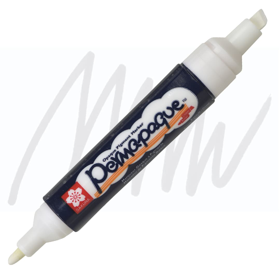 Open in modal - Sakura Permapaque Opaque Paint Marker - White, Dual Point marker and swatch