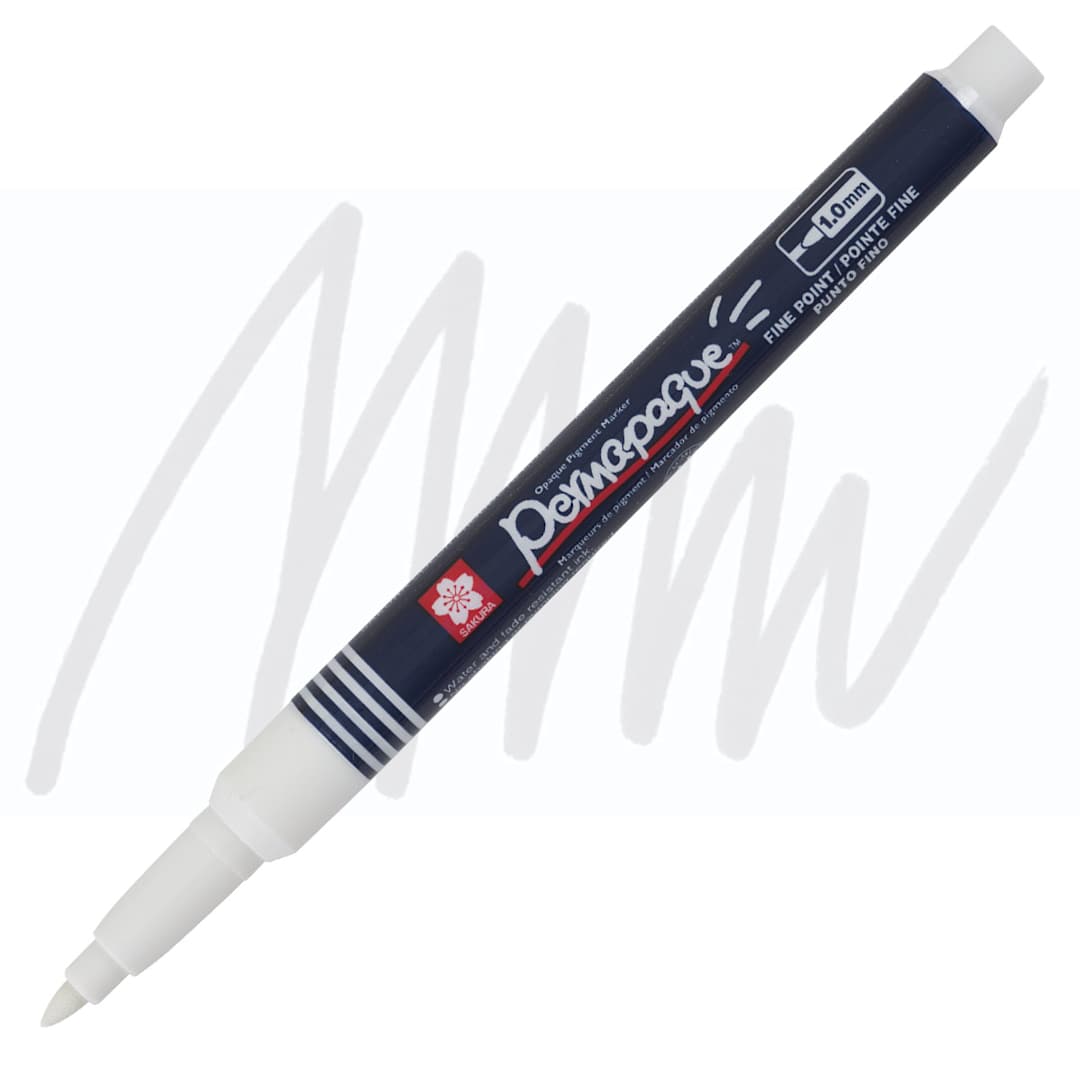 Open in modal - Sakura Permapaque Opaque Paint Marker - White, Fine Point marker and swatch