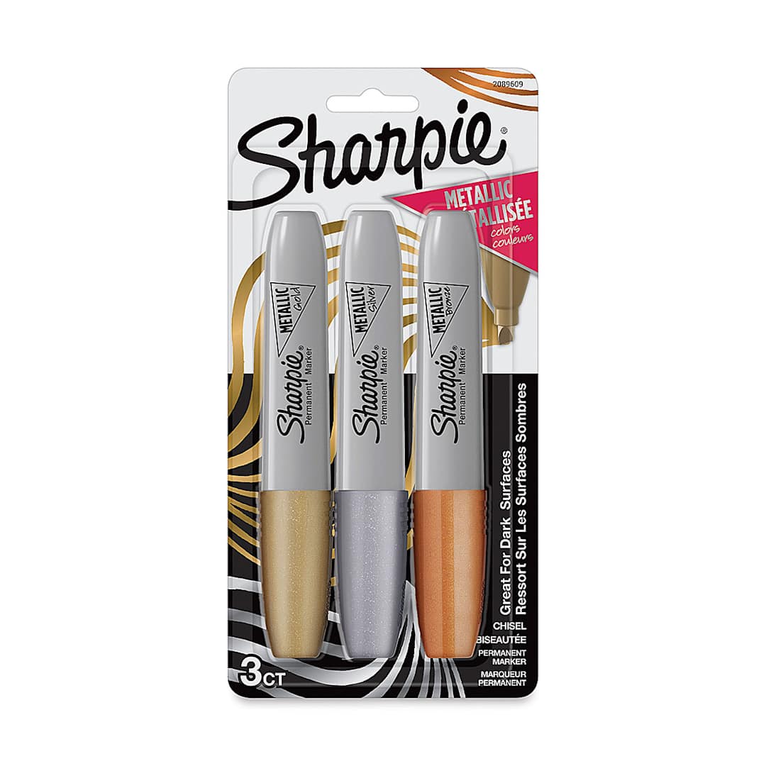 Open in modal - Sharpie Chisel Tip Markers - Set of 3, Gold/Silver/Bronze (in package)