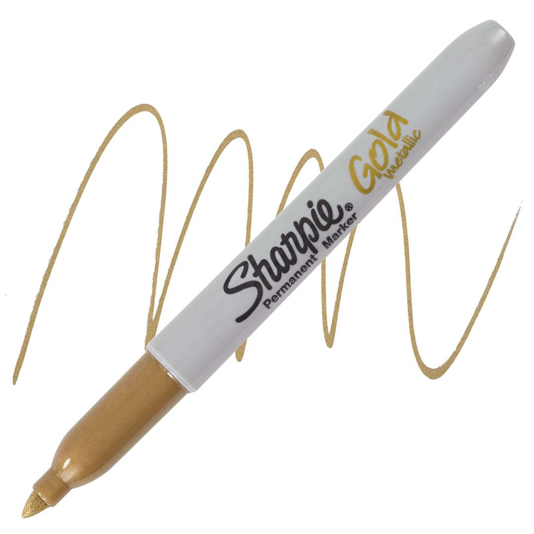 Open in modal - Sharpie Metallic Fine Point Marker - Gold marker and swatch