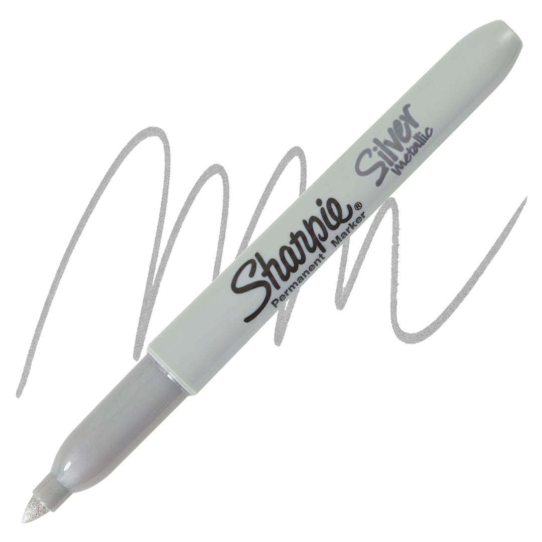 Open in modal - Sharpie Metallic Fine Point Marker - Silver marker and swatch