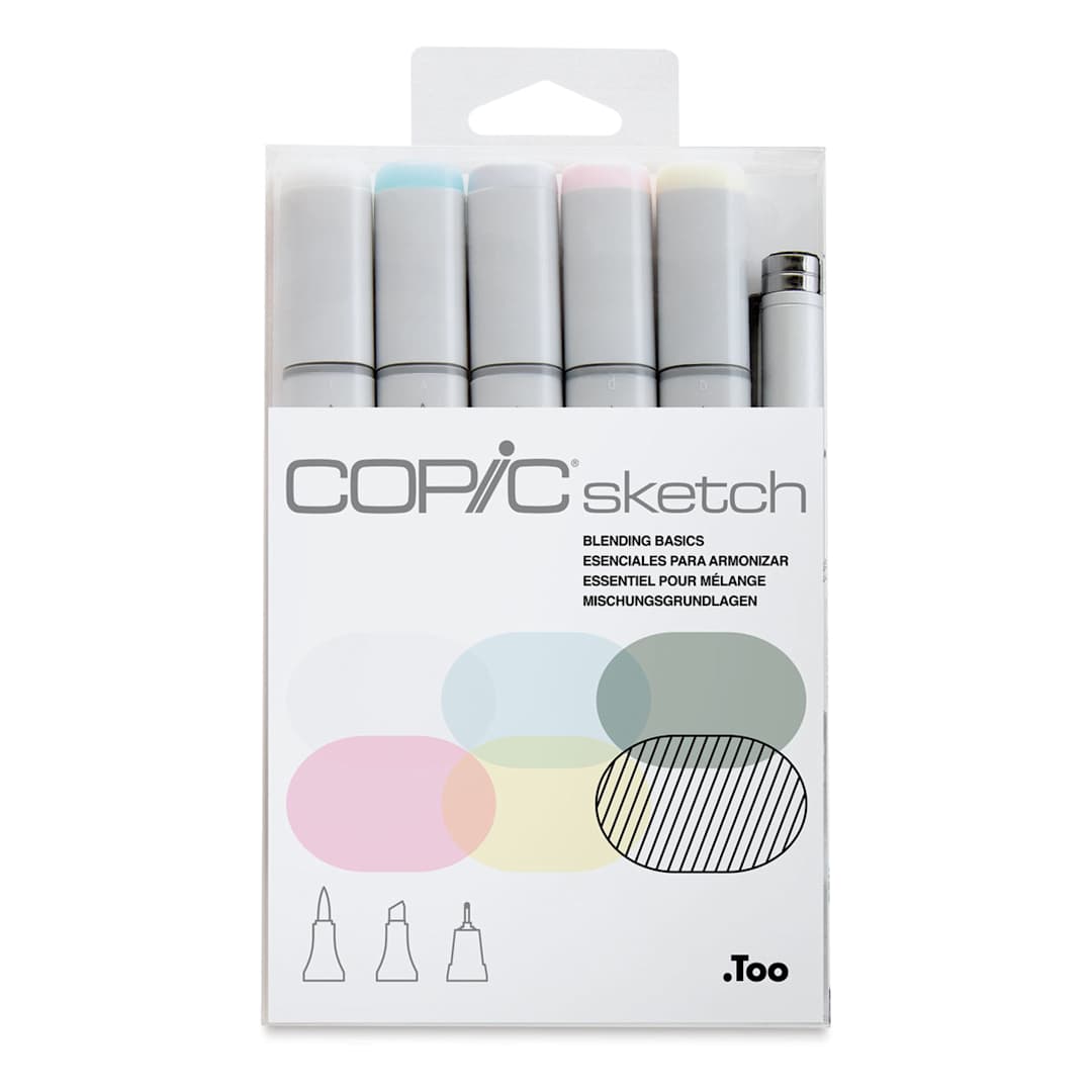 Open in modal - Copic Sketch Markers, Set of 6. Blending Basics. Front of package.