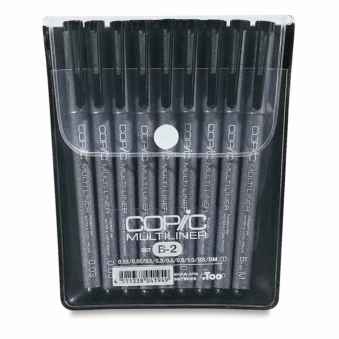 Open in modal - Copic Multiliner Pens - B-2, Black, Assorted Nibs, Set of 9