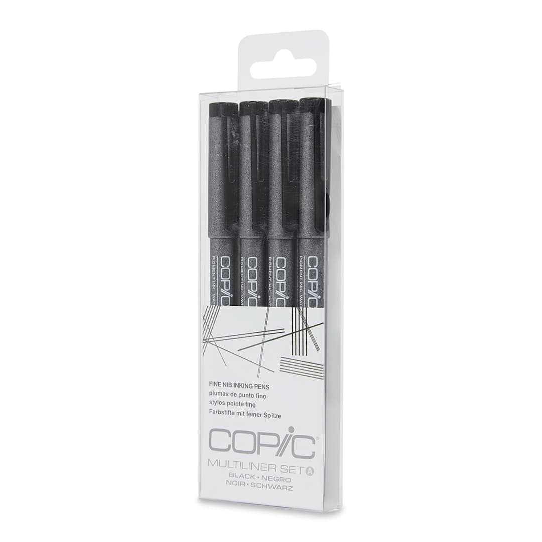 Open in modal - Copic Multiliner Pen - Black, Fine Nibs, Set of 4, front of the packaging