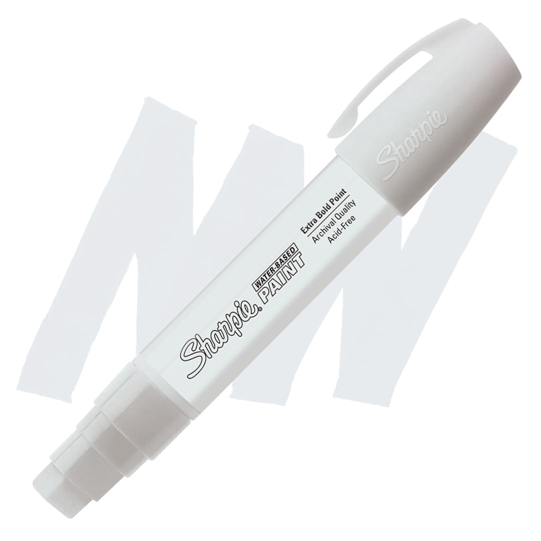Open in modal - Sharpie Poster Paint Marker - White, Extra Bold marker and swatch