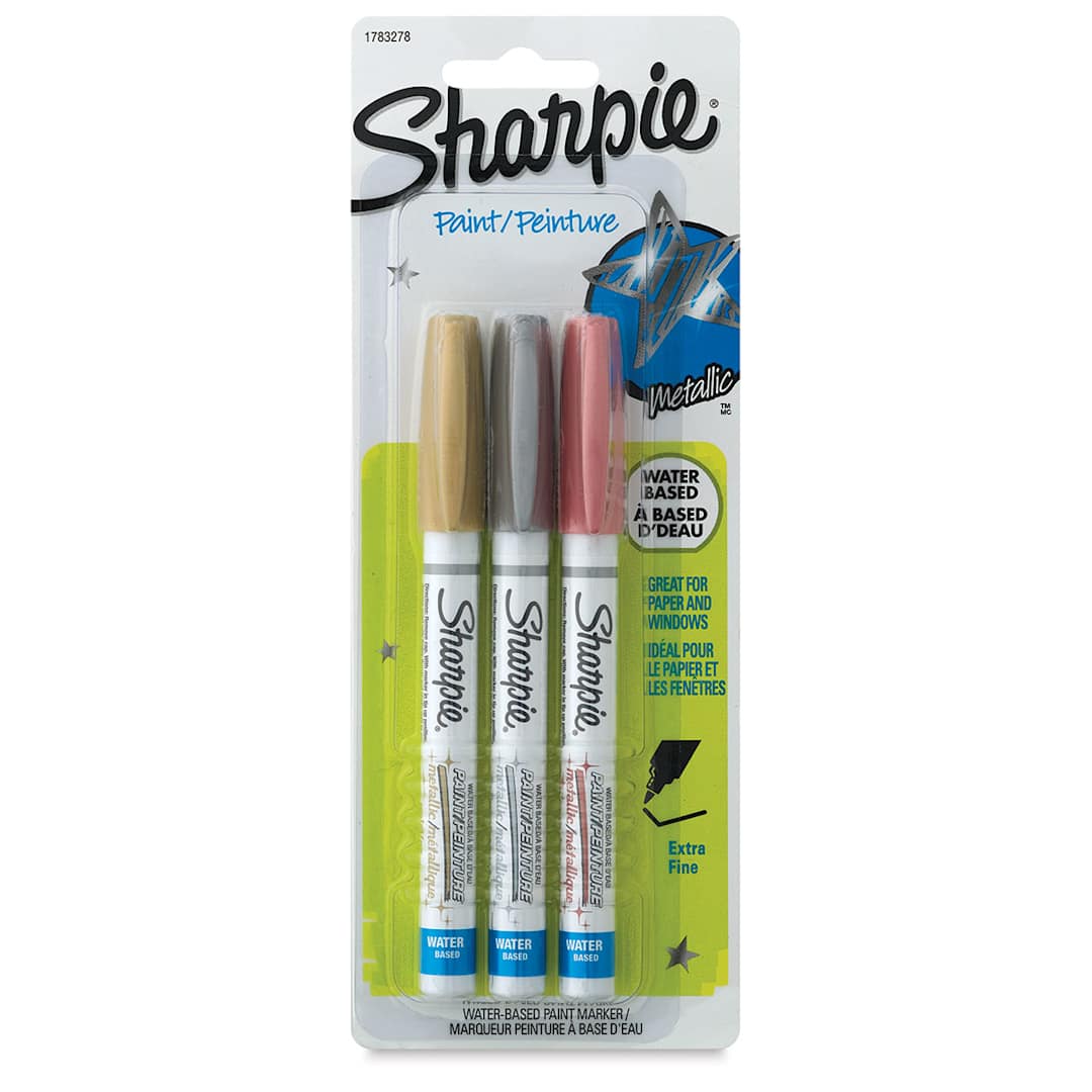 Open in modal - Sharpie Waterbased Paint Markers and Sets - Packaged set of 3pc Metallic Set in Extra Fine point