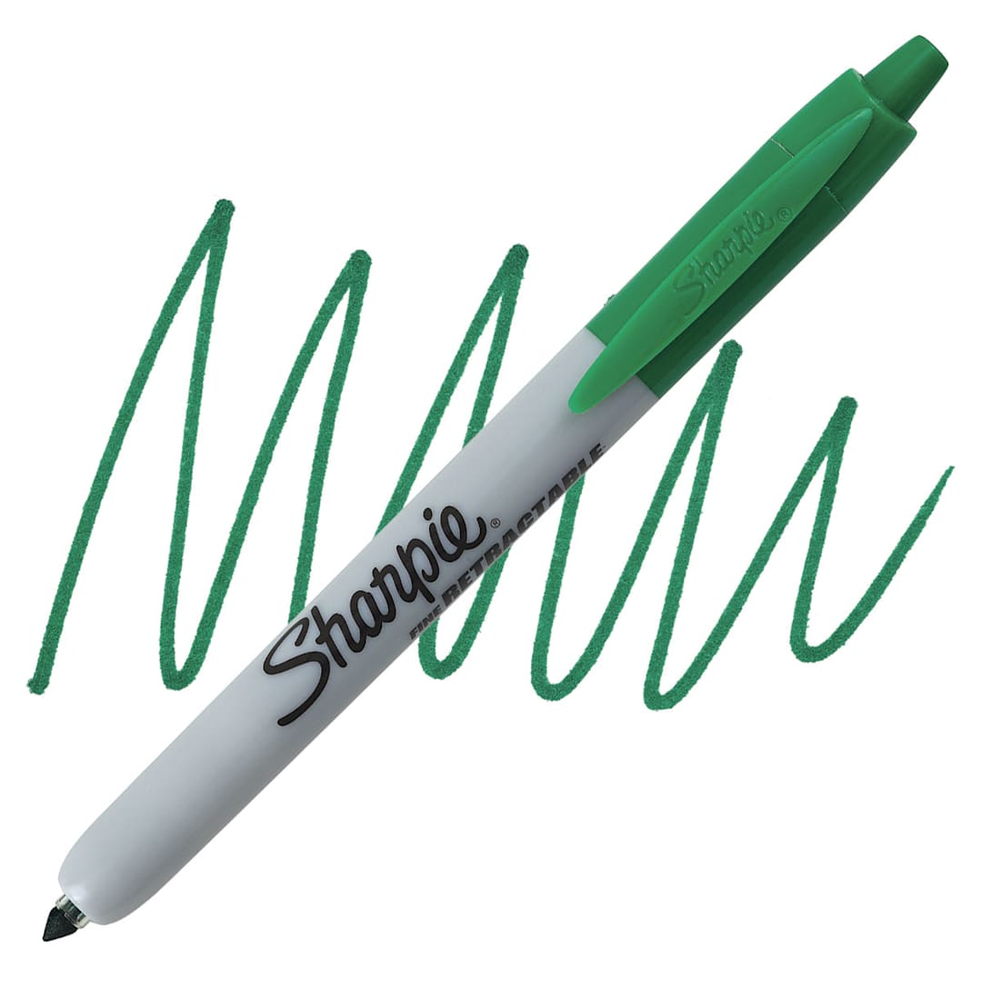 Open in modal - Sharpie Retractable Fine Point Marker - Green, Fine Point marker and swatch