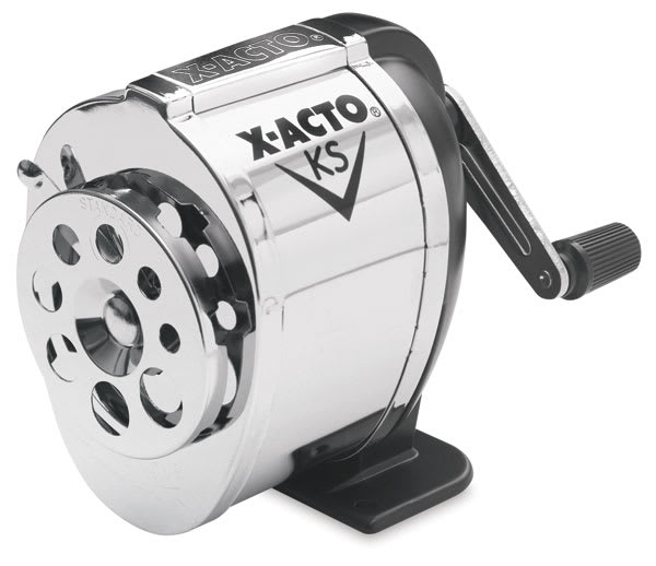 Open in modal - X-Acto KS Pencil Sharpener - Angled view of manual Pencil sharpener showing 8 pencil slots
