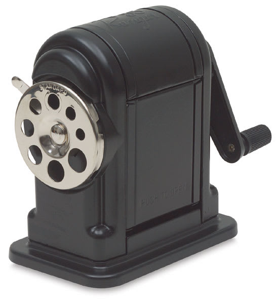 Open in modal - X-Acto Ranger 55 Wall Mount Pencil Sharpener - Left angle view showing pencil guide 