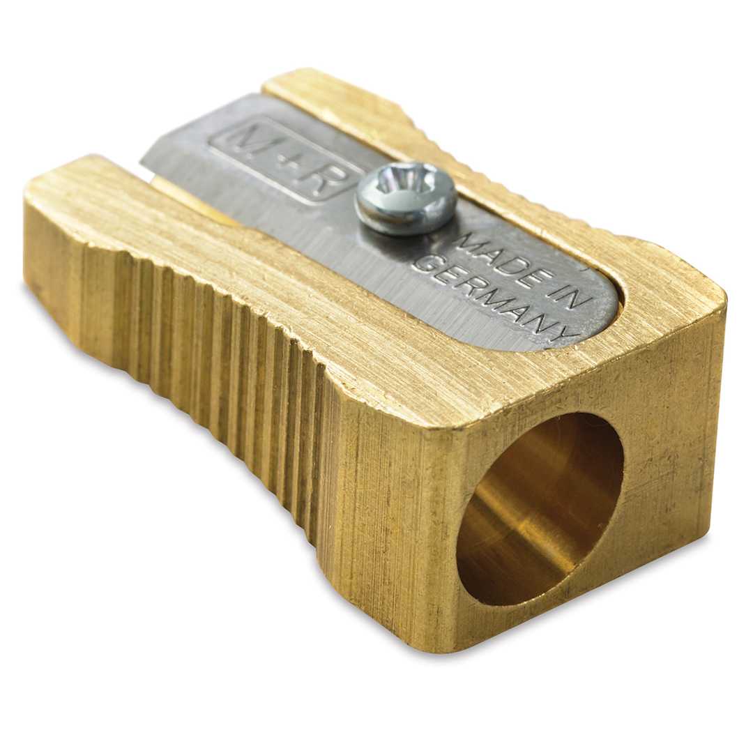 Open in modal - Mobius & Ruppert Wedge Brass Pencil Sharpener - Single Hole