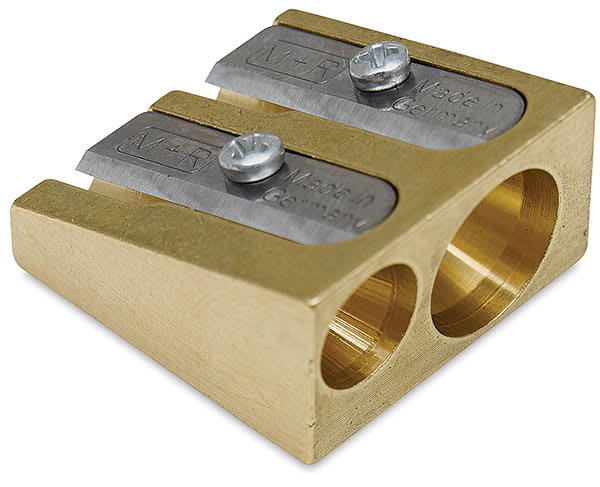Open in modal - Mobius & Ruppert Wedge Brass Pencil Sharpener - Double Hole