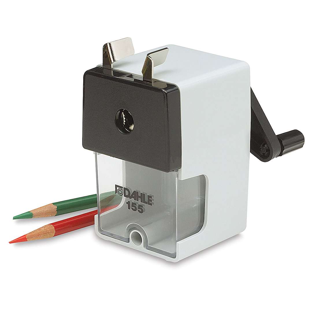 Open in modal - Dahle Professional Pencil Sharpener, with 2 pencils next to it
