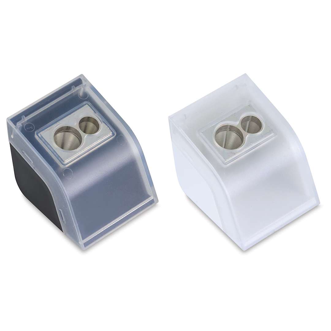 Open in modal - Mobius & Ruppert Desktop Design Sharpener - Top view of Black and White Sharpeners
