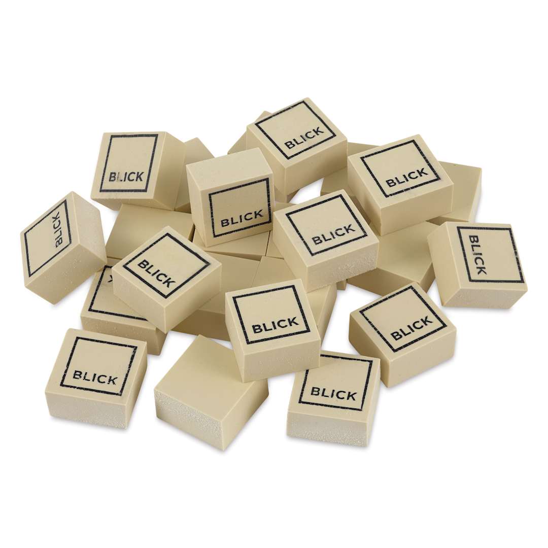 Open in modal - Blick Soap Eraser - Small, 1" x 1" x 1/2", Box of 24, erasers laid out