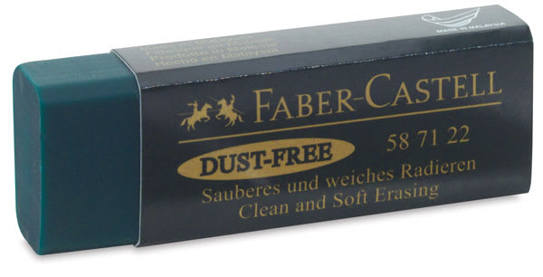 Open in modal - Faber-Castell Dust-Free Eraser - Angled view of Eraser partially removed from package sleeve
