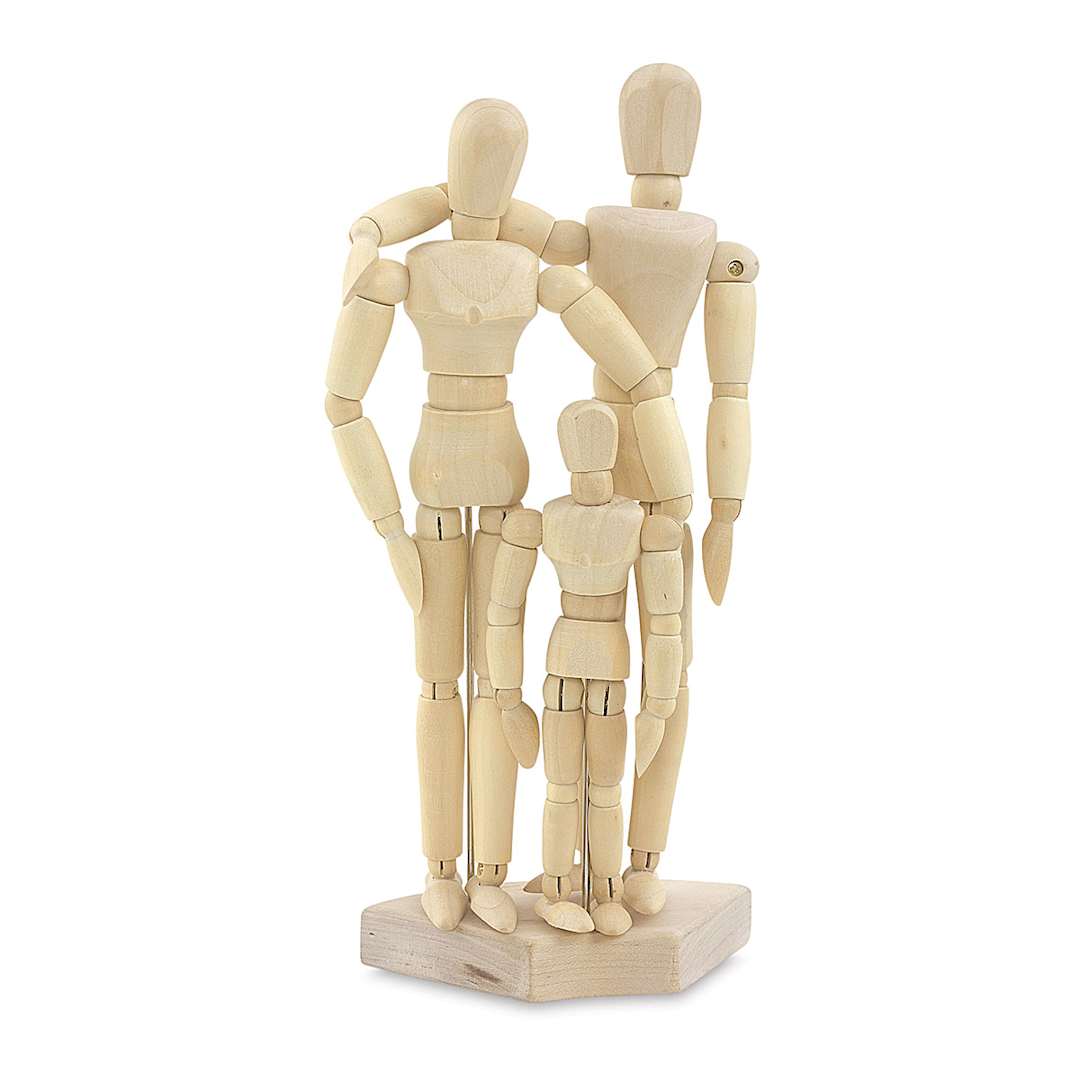 Open in modal - Family Manikin Set - Man, woman and child wooden manikens shown together on stand