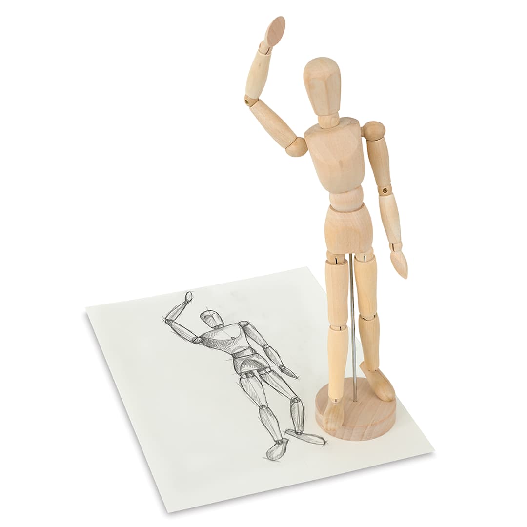 Open in modal - Blick Hardwood Manikin- Sketch of Hardwood Manikin on paper