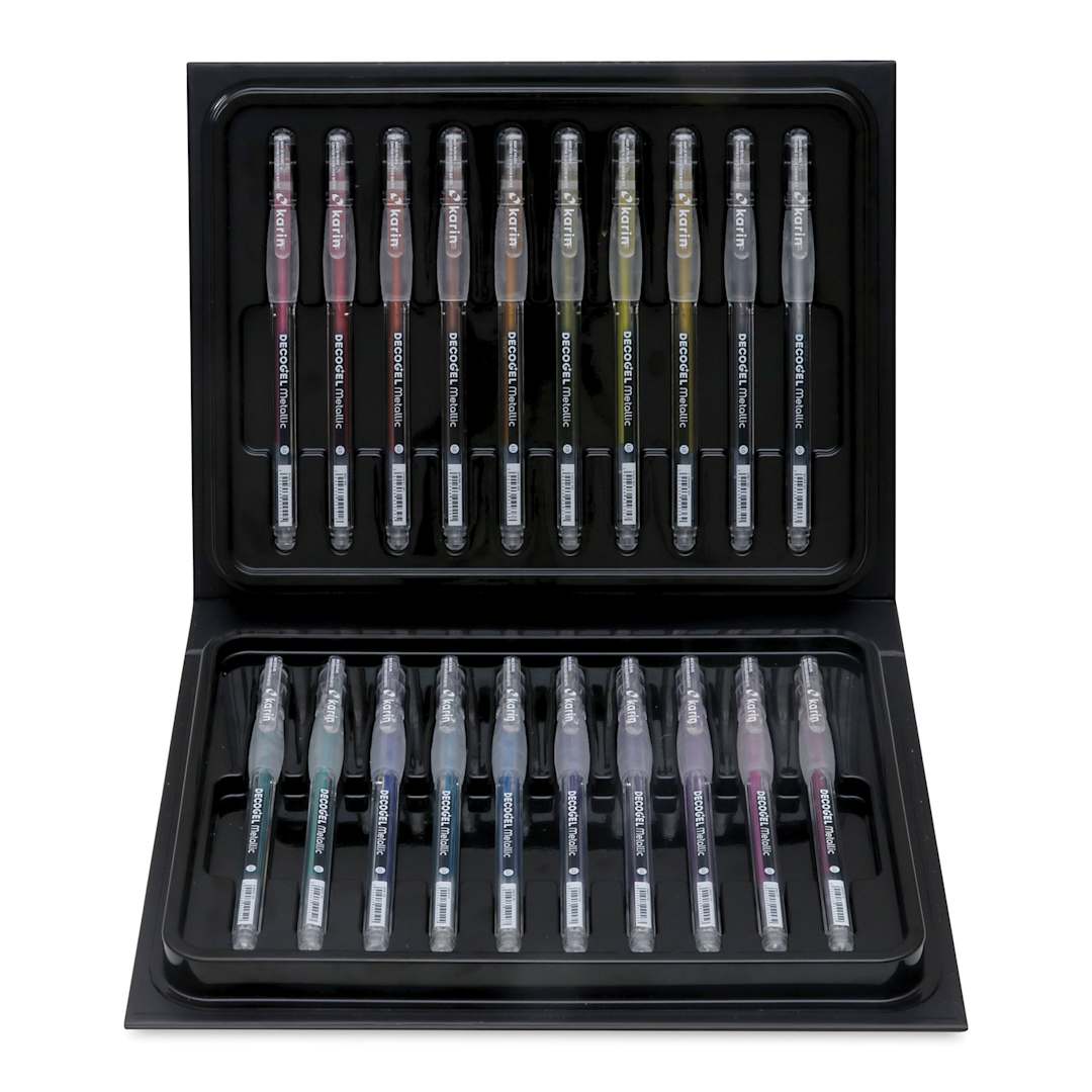 Open in modal - Karin DecoGel Metallic Pens - Set of 20, pens shown inside of the packaging