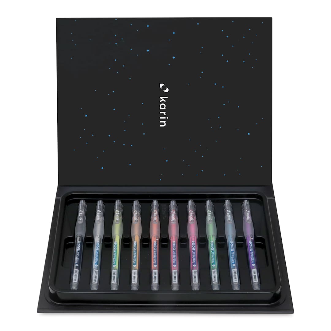 Open in modal - Karin DecoGel MilkyWay Pens - Set of 10, pens shown inside of the packaging