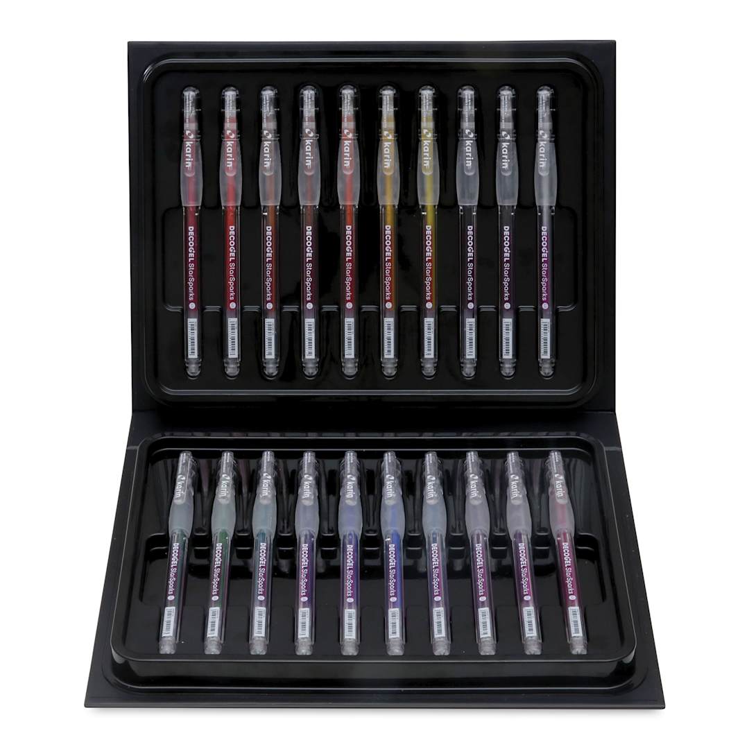 Open in modal - Karin DecoGel StarSparks Pens - Set of 20, pens shown inside the packaging