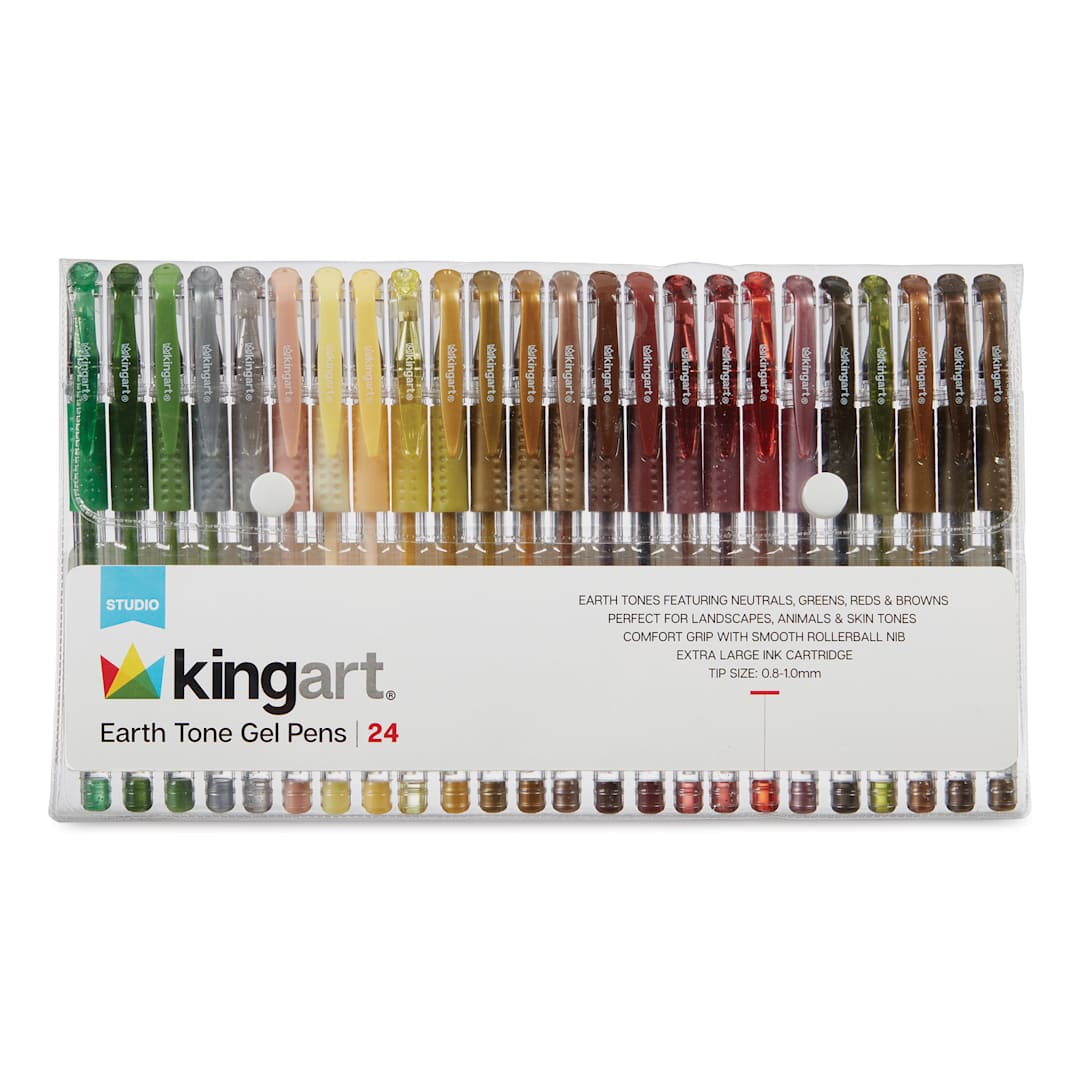 Open in modal - Kingart Studio Gel Pens - Set of 24, Earth Tone, front of the packaging