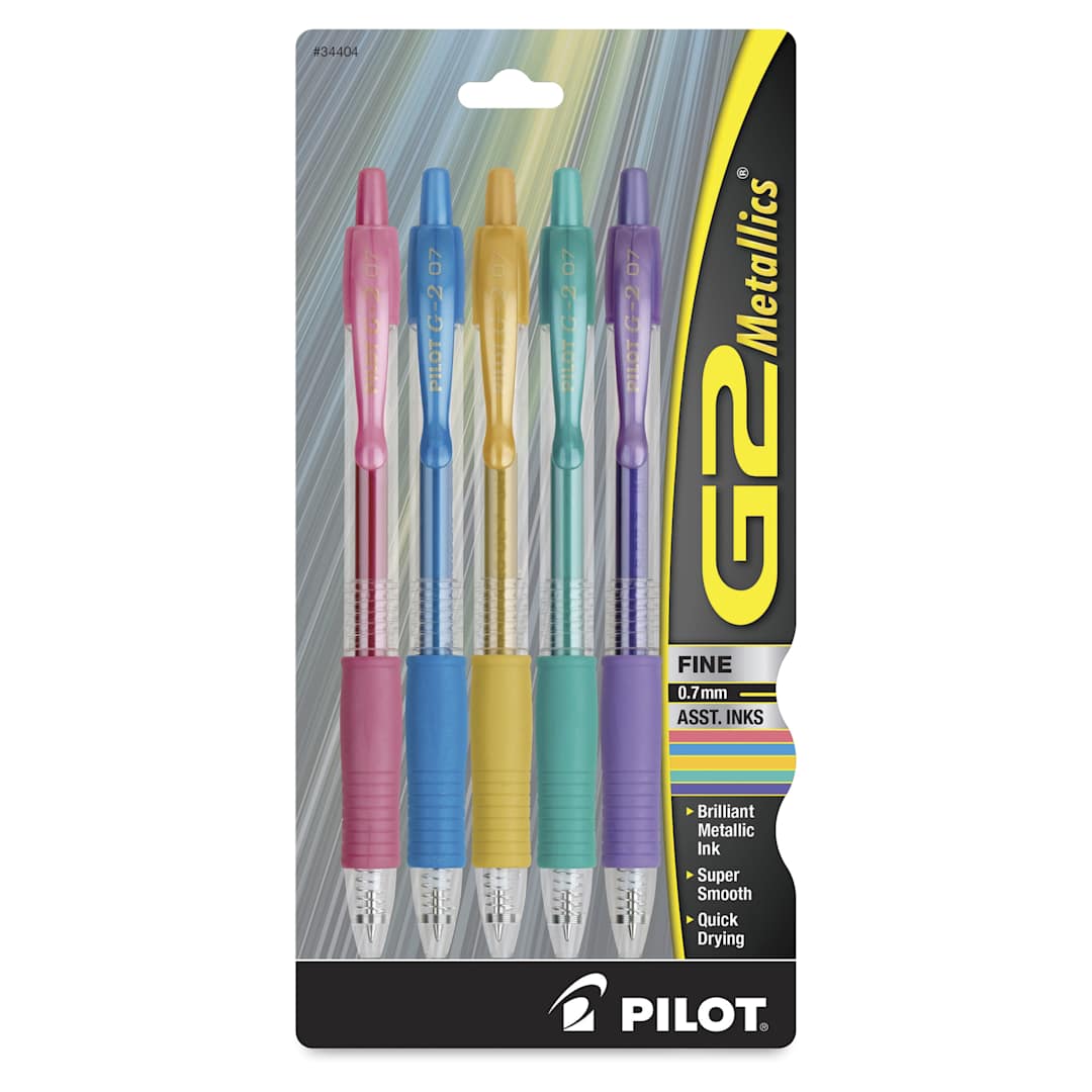 Open in modal - Pilot G2 Gel Pens - Metallic Colors, 0.7 mm, Fine, Set of 5 - front of packaging