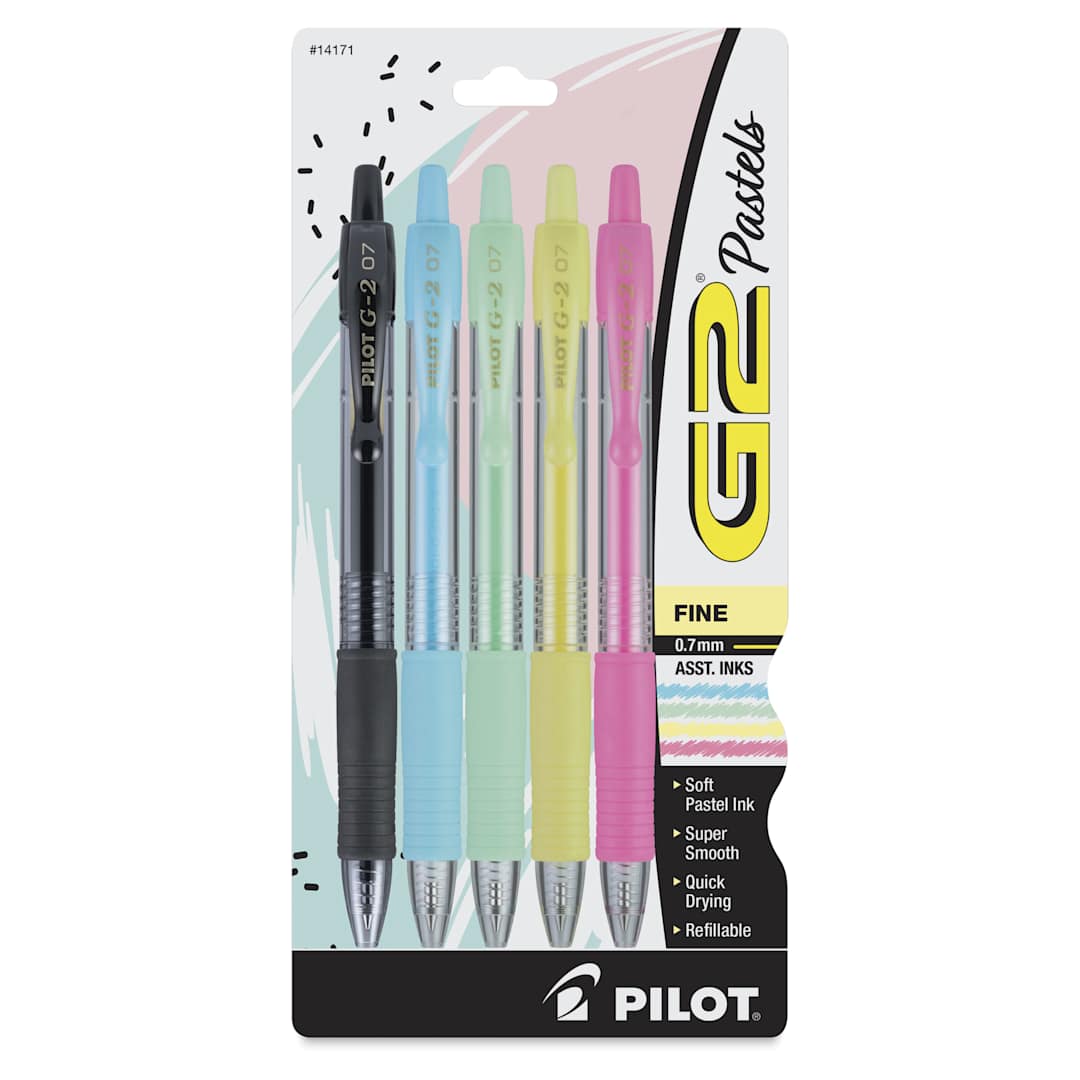 Open in modal - Pilot G2 Gel Pens - Pastel Colors, 0.7 mm, Fine, Set of 5 - front of packaging