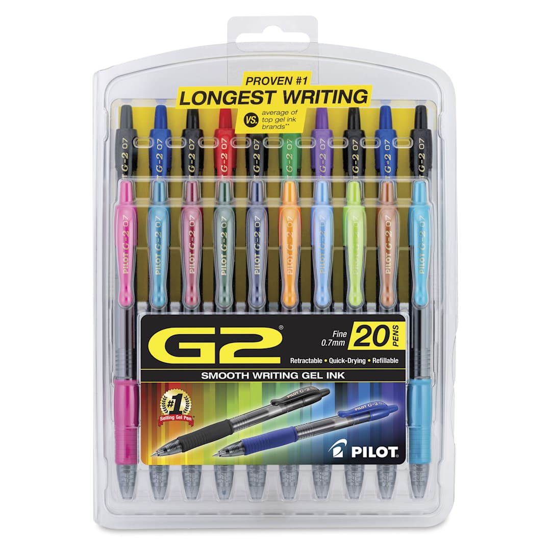 Open in modal - Pilot G2 Gel Pen Set - Wallet Set, 0.7mm, Set of 20, Assorted Colors - front of packaging