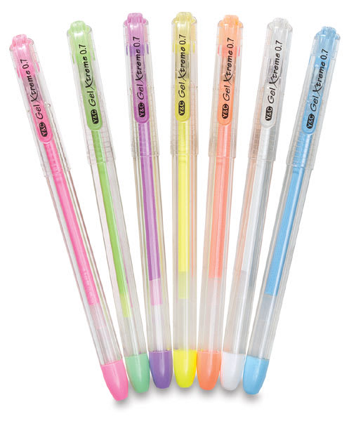 Open in modal - Yasutomo Y&C Gel Xtreme Pens - Assorted Set of 7 Pastel Colors, shown fanned